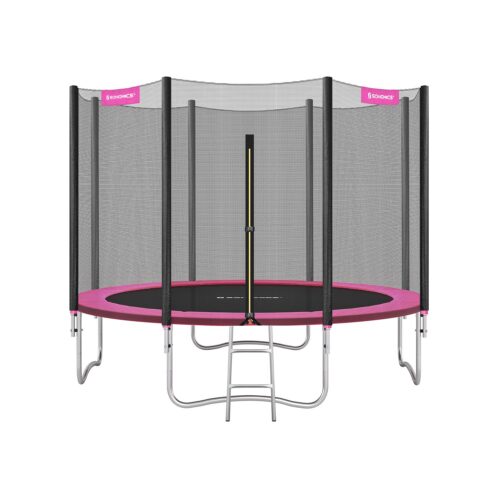 Roosa äärisega ümmargune batuut ehk Batuut Ø 366 cm koos turvavõrguga on musta hüppepinnaga ja ümbritsetud musta turvavõrguga. Sellel on hõbedane metallraam ja väike redel lihtsaks juurdepääsuks. Turvavõrk on toestatud postidele ja peal on kaunistatud roosa polstriga.