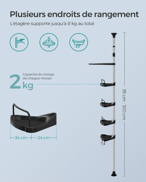 Duširiiuli kõrgus reguleeritav 95-300 cm roostevabast terasest hõbe-must - Image 4